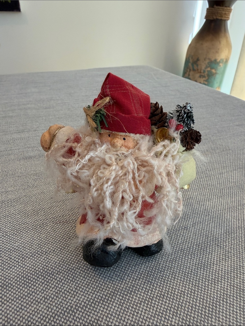 Vintage Wangs Intl Red Santa Tabletop Holiday Figurine with Pinecone Accents